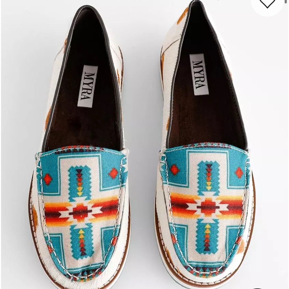 Myra Angst Cow Print Loafers Women's Multicolor Western Vibe Size 8